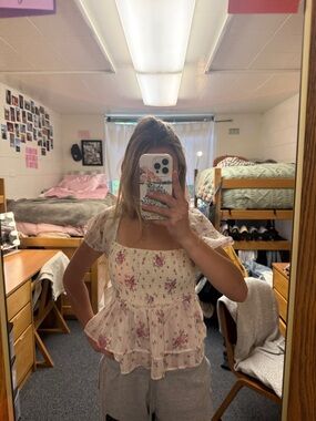 Altar'd State Floral Peplum Top in Light Pink